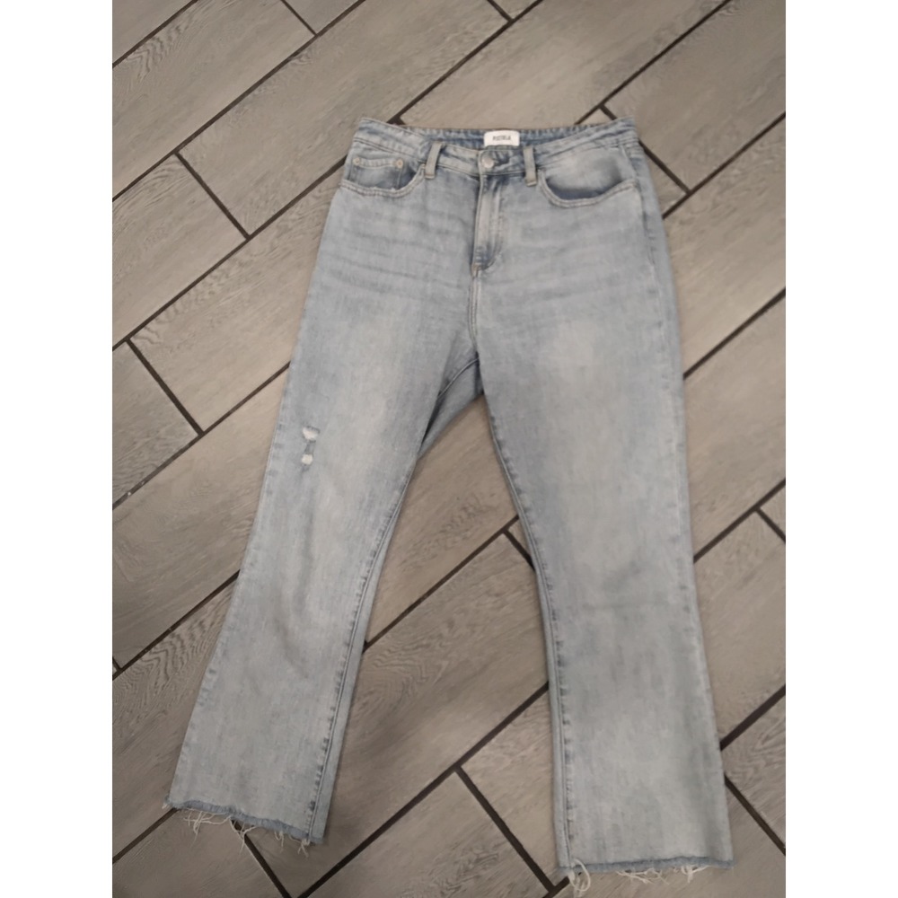 Pistola‎ Cropped Flare Jeans Light Wash Distressed Raw Hem Size 29